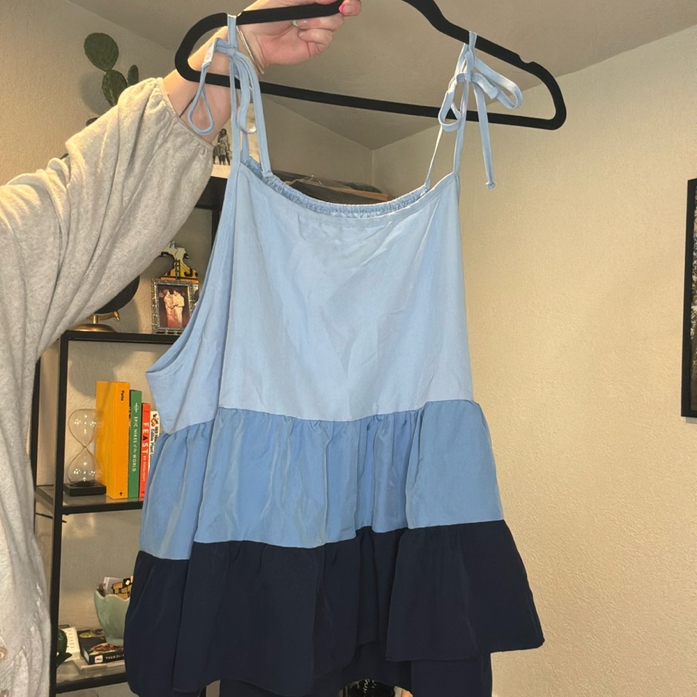 Blue Tiered Spaghetti Strap Top - Oversized, Flowy Fit NWOT